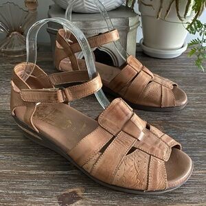 WORISHOFER Womens Leather Low Wedge Sandals 38 Tan Beige Taupe